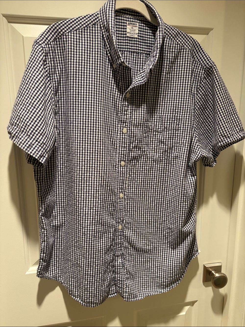 Bonobos Navy and White Gingham Short Sleeve Button-Down Shirt